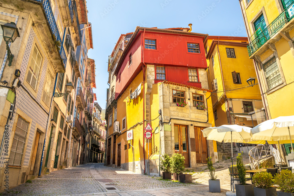 Traditional colorful houses on the historic embankment of Porto, Portugal