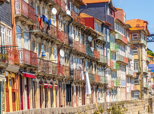 Traditional colorful houses on the historic embankment of Porto  Portugal