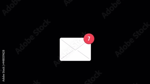 Email inbox notification. New messages counter. newsletter with ALPHA channel. 3d rendering animation. business mail letters. marketing, internet advertising concept. communication, social media photo