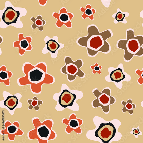 Vector 70's inspired pattern. Flowers on a beige background. Great for fabric, giftwrap, scrapbooking, packaging