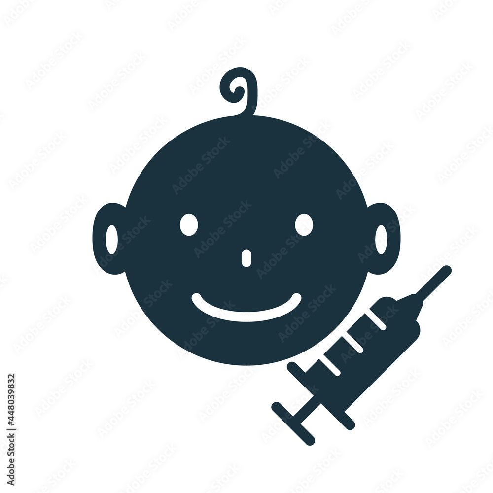 Obraz premium Child Vaccination Silhouette icon. Vaccine to Kid. Vaccine for Children against Kids Diseases. Injection against polio, covid, coronavirus, hepatitis, tuberculosis. Vector illustration