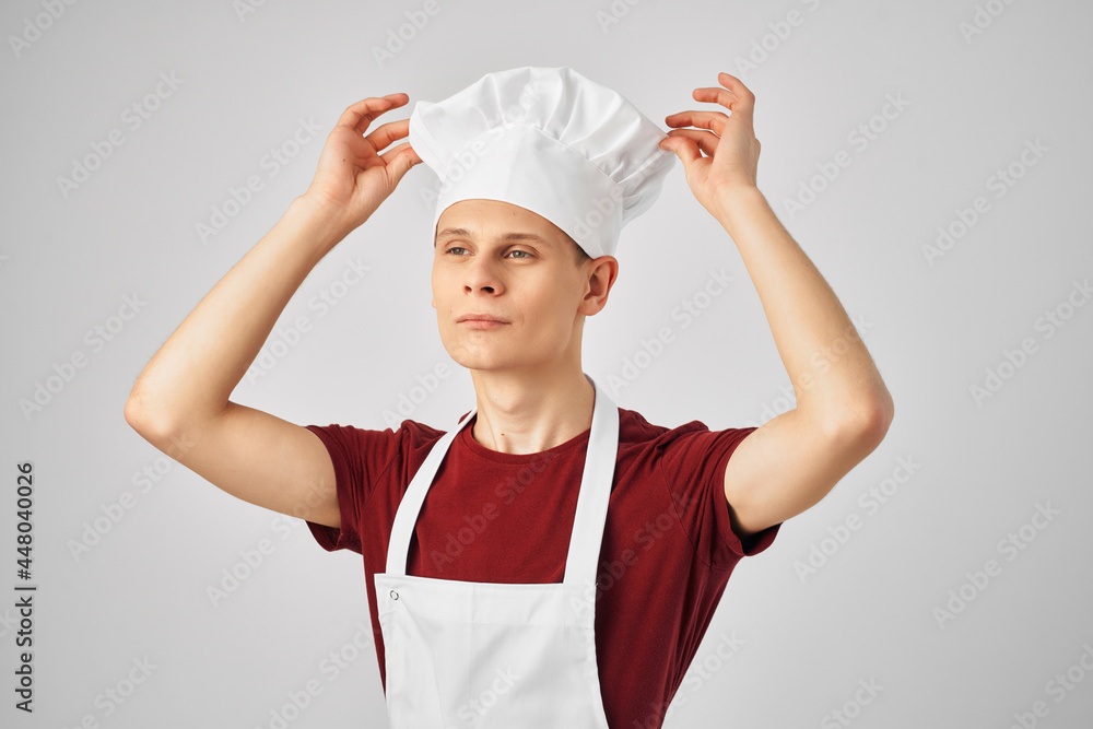 male chef wearing white apron professional work male chef wearing white apron professional work