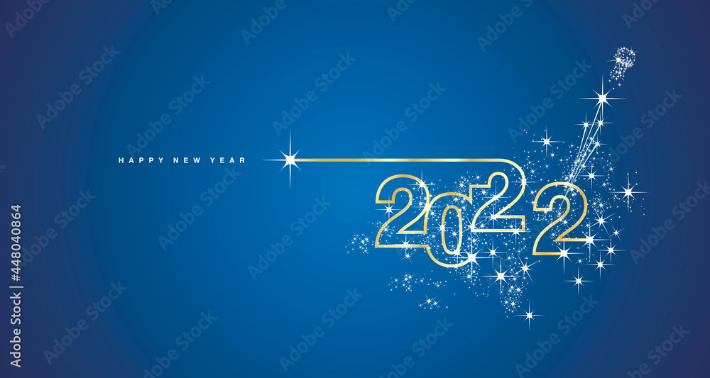 Plakat New Year's Eve 2022 line design firework champagne gold white blue vector