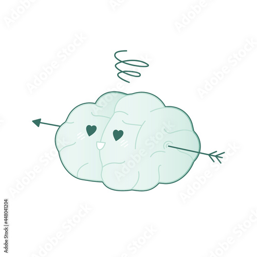 Happy Brain Black and White Color in Love with Arrow in It. Modern Flat Vector Illustration. Train Your Brain. Social Media Template.