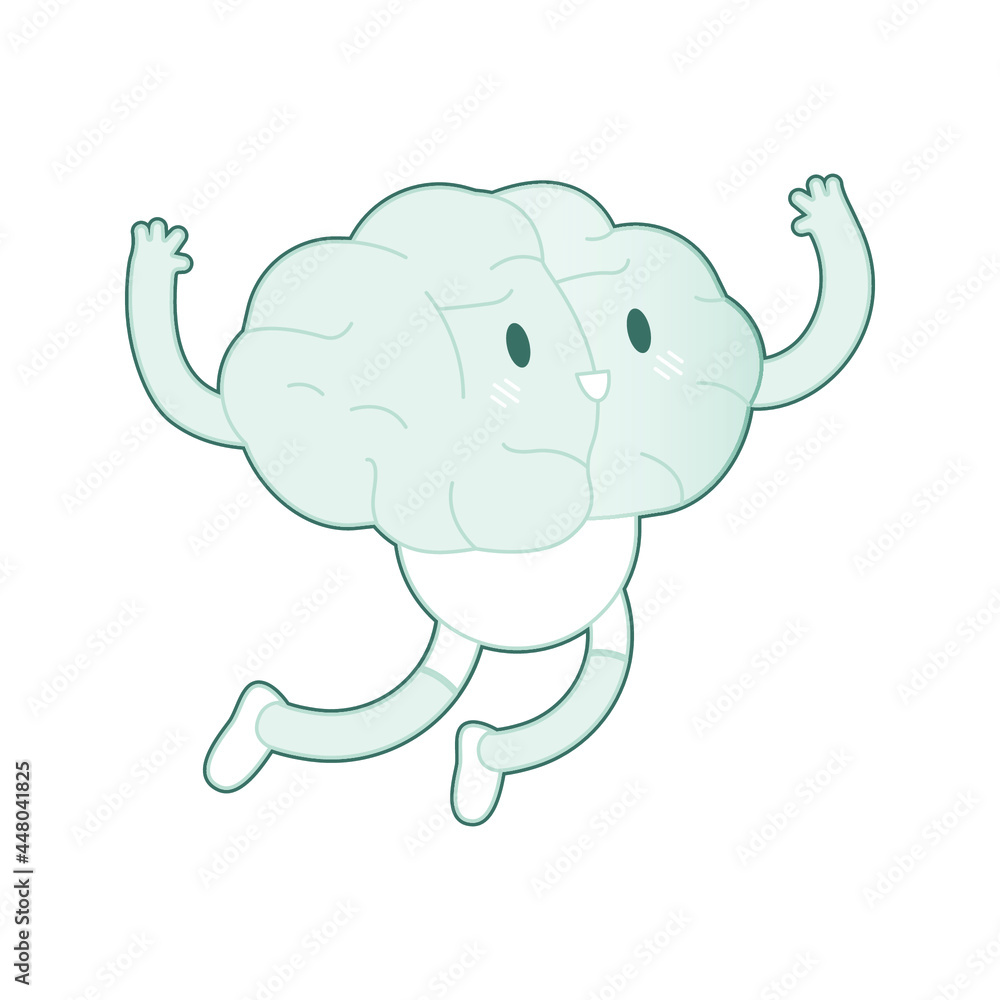 Happy Brain Black and White Color Brain Jumping. Modern Flat Vector Illustration. Train Your Brain. Social Media Template.