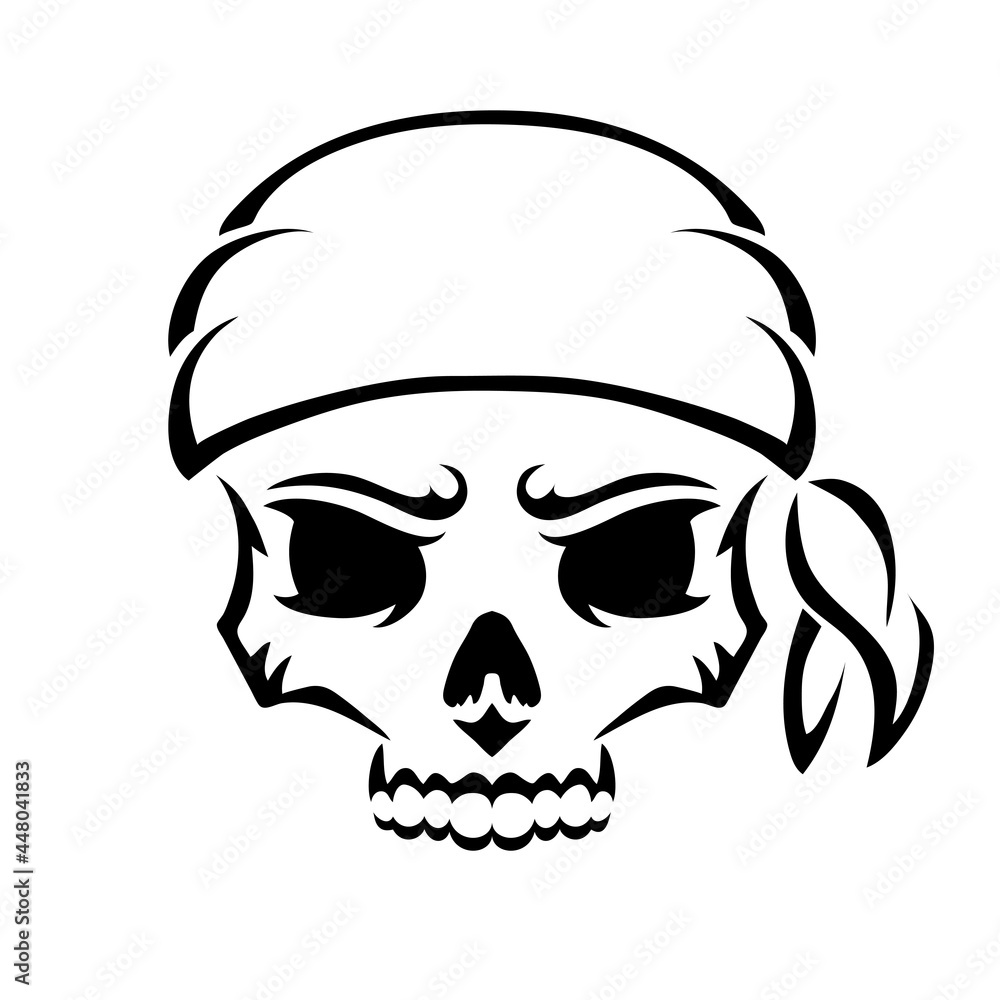 Angry skull pirate. Outline silhouette. Design element. Vector illustration isolated on white background. Template for books, stickers, posters, cards, clothes. Angry skull pirate. Outline silhouette. Design element. Vector illustration isolated on white background. Template for books, stickers, posters, cards, clothes.
