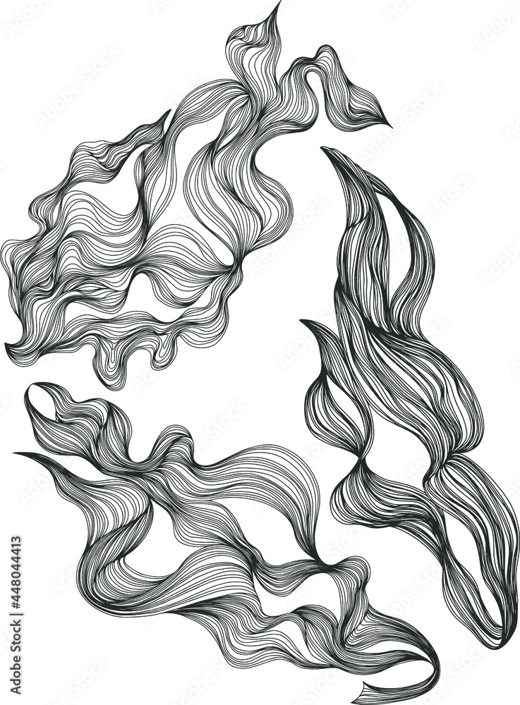 Set of abstract shapes. Hand drawn vector illustrations. Ink painting style composition.