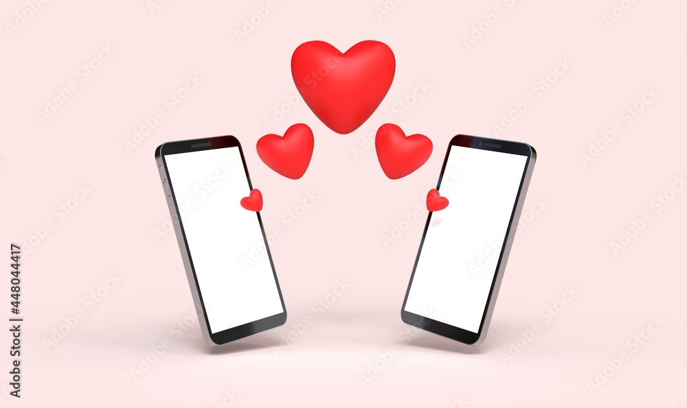 smartphones avec coeurs pour les rencontres en ligne. Fond rose - Rendu 3D smartphones avec coeurs pour les rencontres en ligne. Fond rose - Rendu 3D