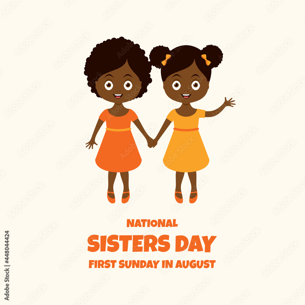 National Sisters Day vector. Cute little african american girls holding  hands vector. Two little black sisters girls cartoon character. First  Sunday in August. Important day Stock Vector | Adobe Stock