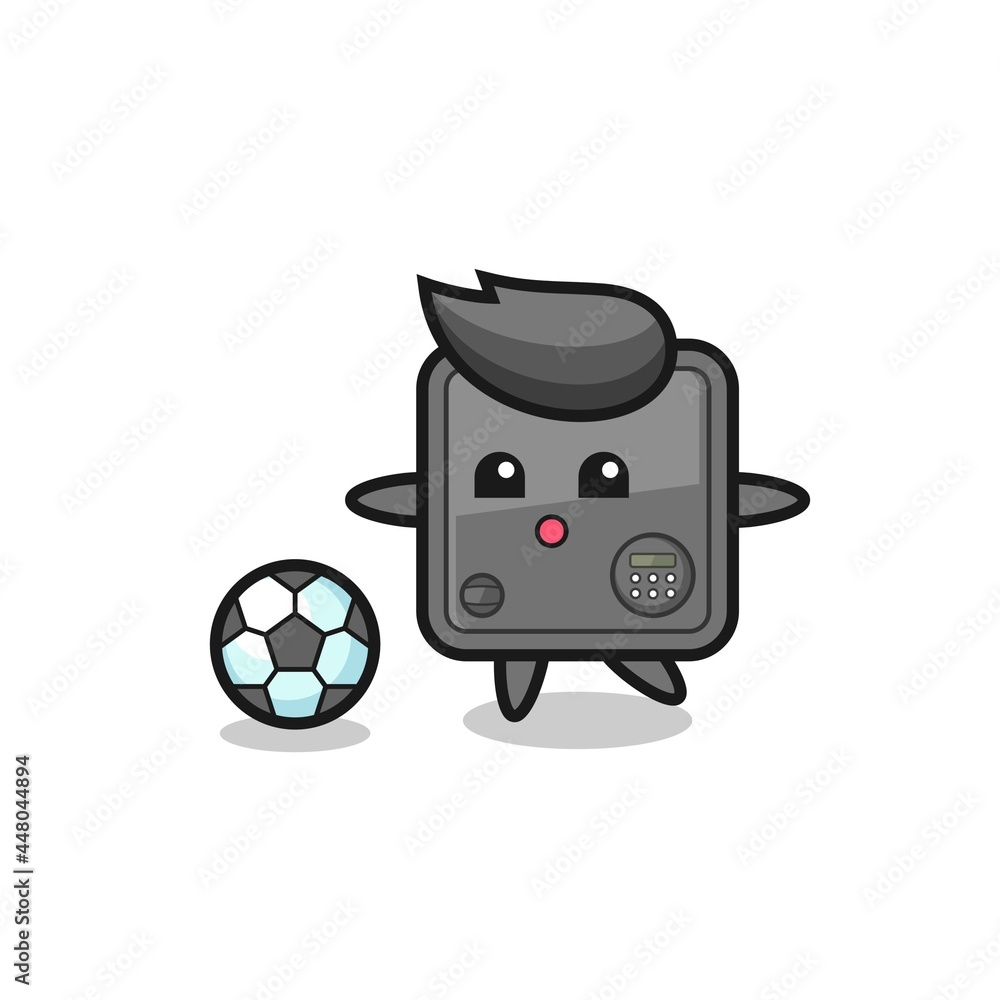 Illustration of safe box cartoon is playing soccer Illustration of safe box cartoon is playing soccer