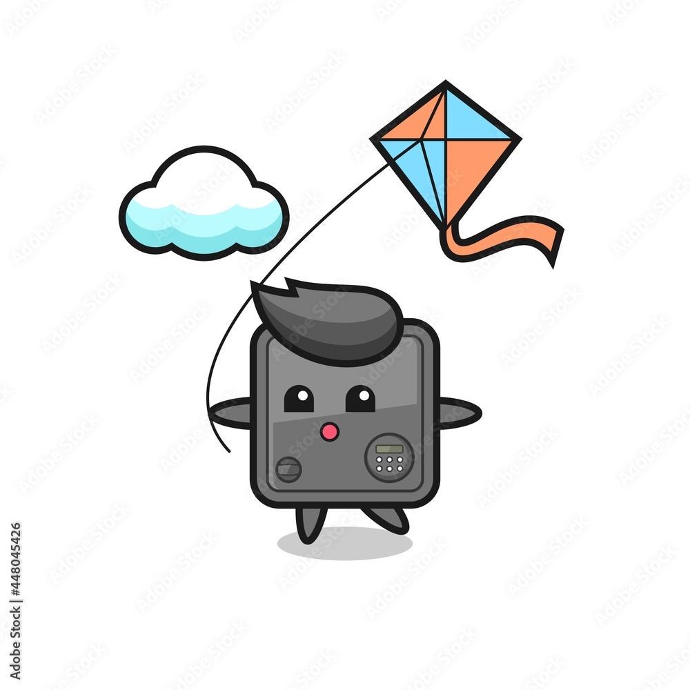 Naklejka premium safe box mascot illustration is playing kite