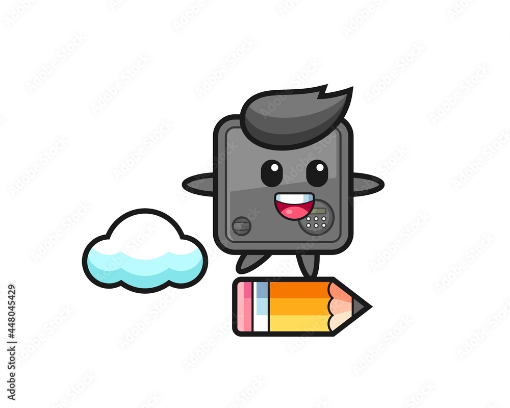 safe box mascot illustration riding on a giant pencil safe box mascot illustration riding on a giant pencil