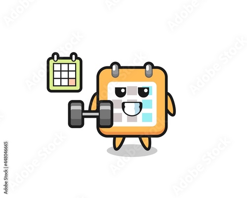 calendar mascot cartoon doing fitness with dumbbell