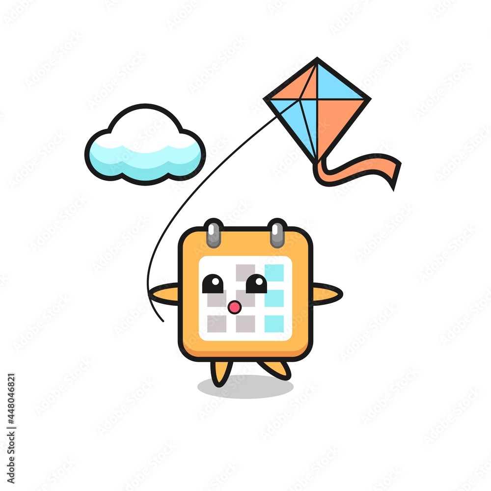 Naklejka premium calendar mascot illustration is playing kite
