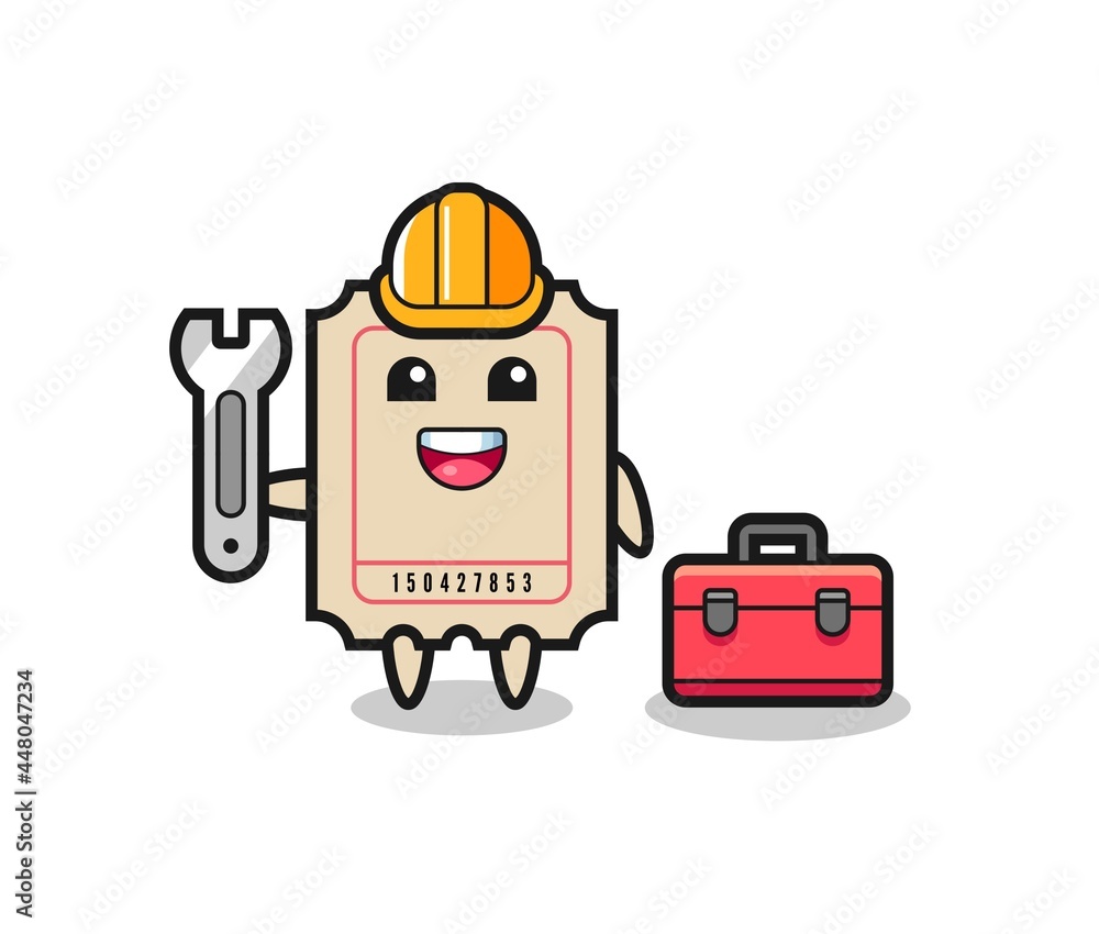 Mascot cartoon of ticket as a mechanic Mascot cartoon of ticket as a mechanic