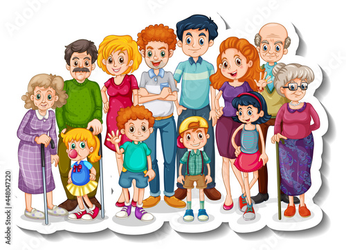 A sticker template with Happy big family members
