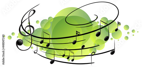 Musical melody symbols on green splotch