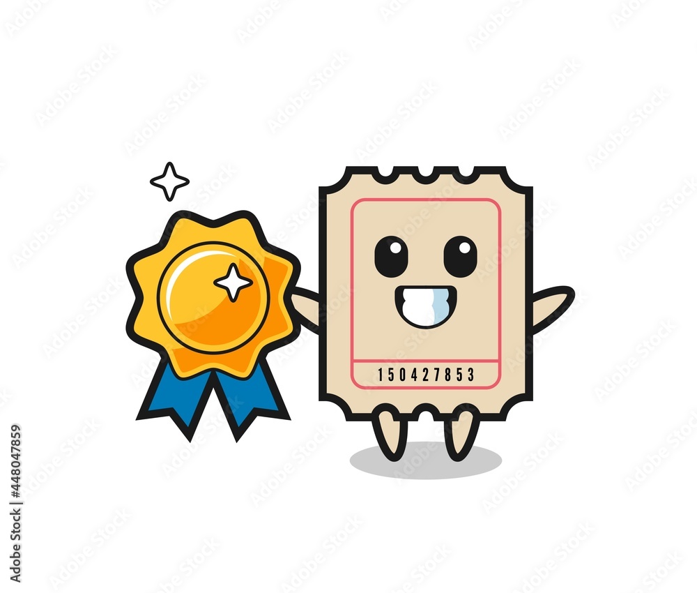 ticket mascot illustration holding a golden badge ticket mascot illustration holding a golden badge