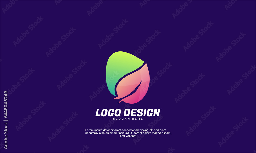 abstract creative leaf and triangle idea logo for company gradient color logo with flat design