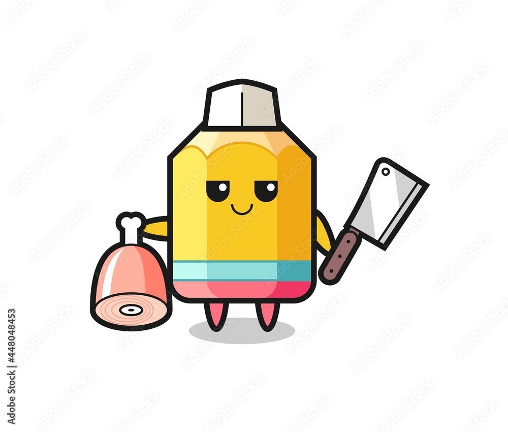 Illustration of pencil character as a butcher Illustration of pencil character as a butcher