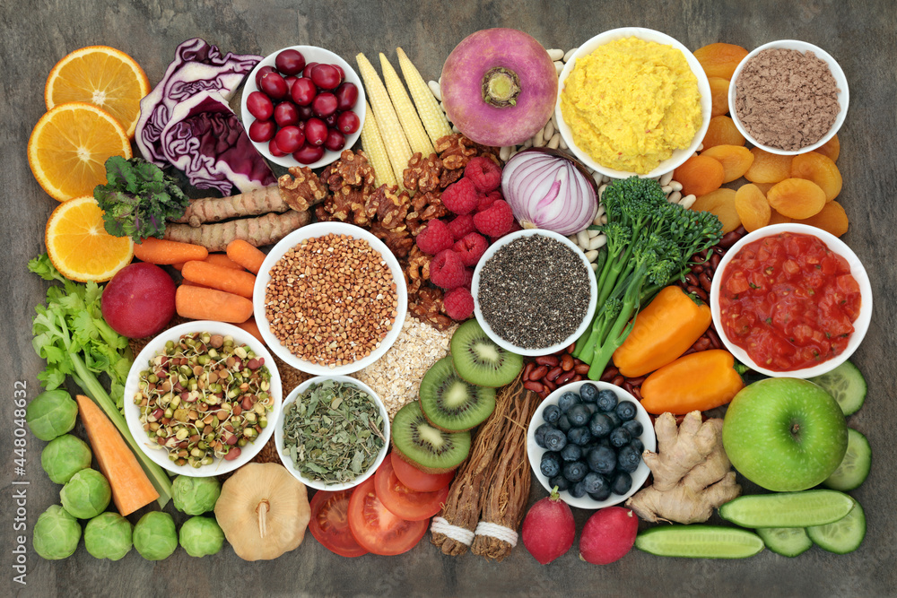 Immune system boosting healthy vegan food high in protein, anthocyanins, antioxidants, lycopene and dietary fibre. Health care concept for sustainable farming, healthy planet concept. Immune system boosting healthy vegan food high in protein, anthocyanins, antioxidants, lycopene and dietary fibre. Health care concept for sustainable farming, healthy planet concept.