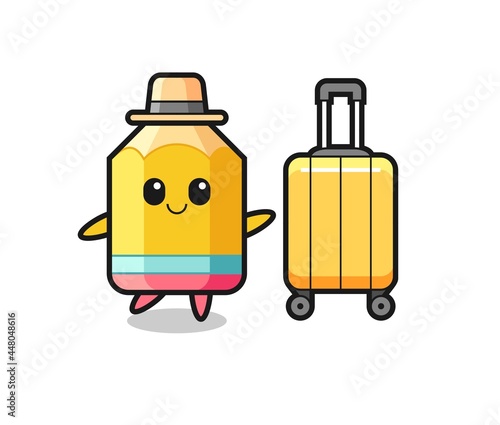 pencil cartoon illustration with luggage on vacation