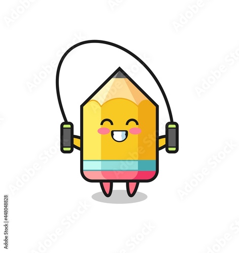 pencil character cartoon with skipping rope