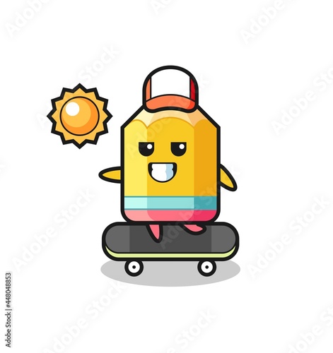 pencil character illustration ride a skateboard