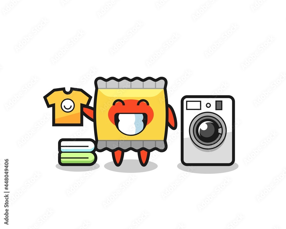 Mascot cartoon of snack with washing machine Mascot cartoon of snack with washing machine