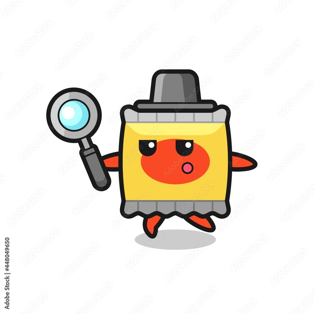 snack cartoon character searching with a magnifying glass snack cartoon character searching with a magnifying glass