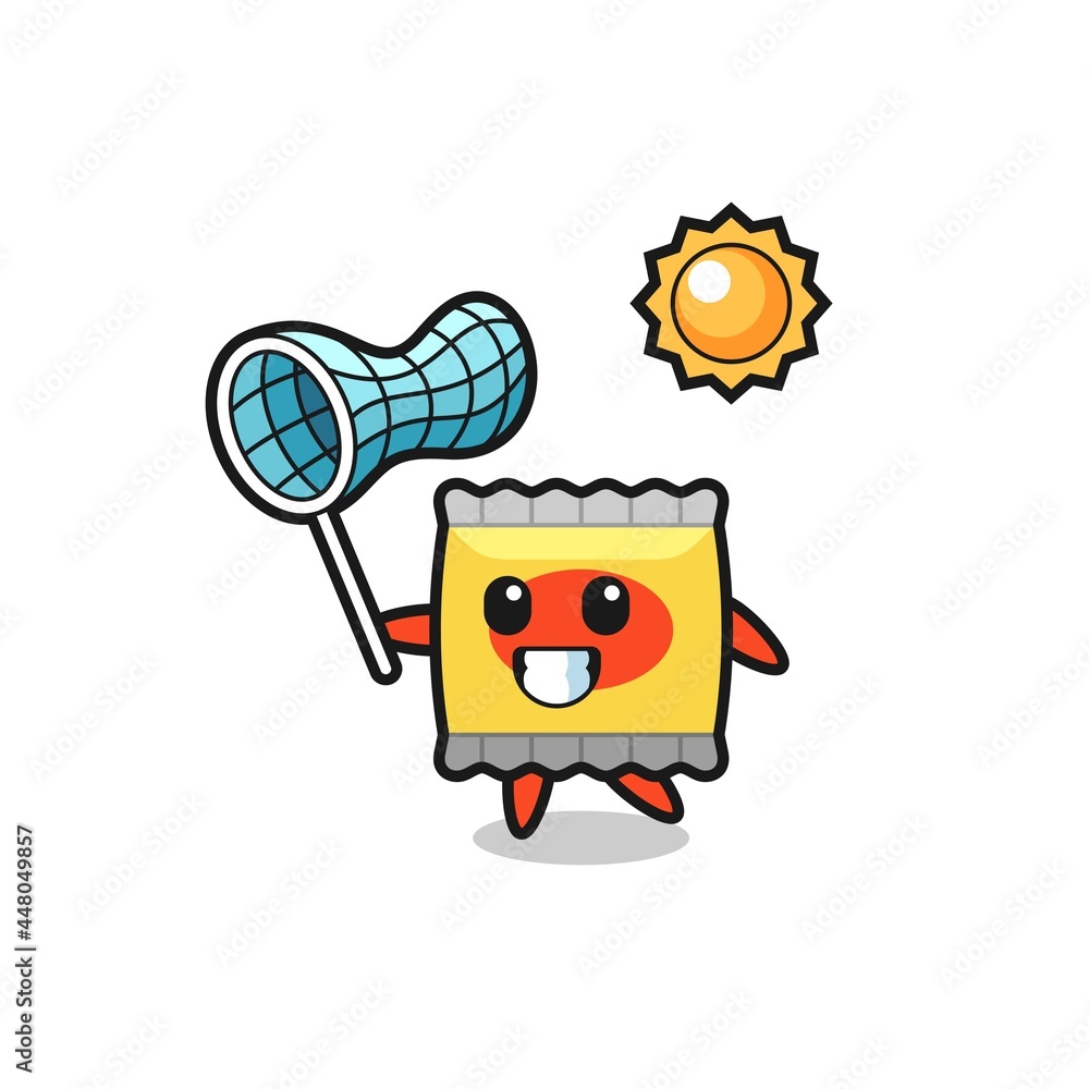 Fototapeta premium snack mascot illustration is catching butterfly