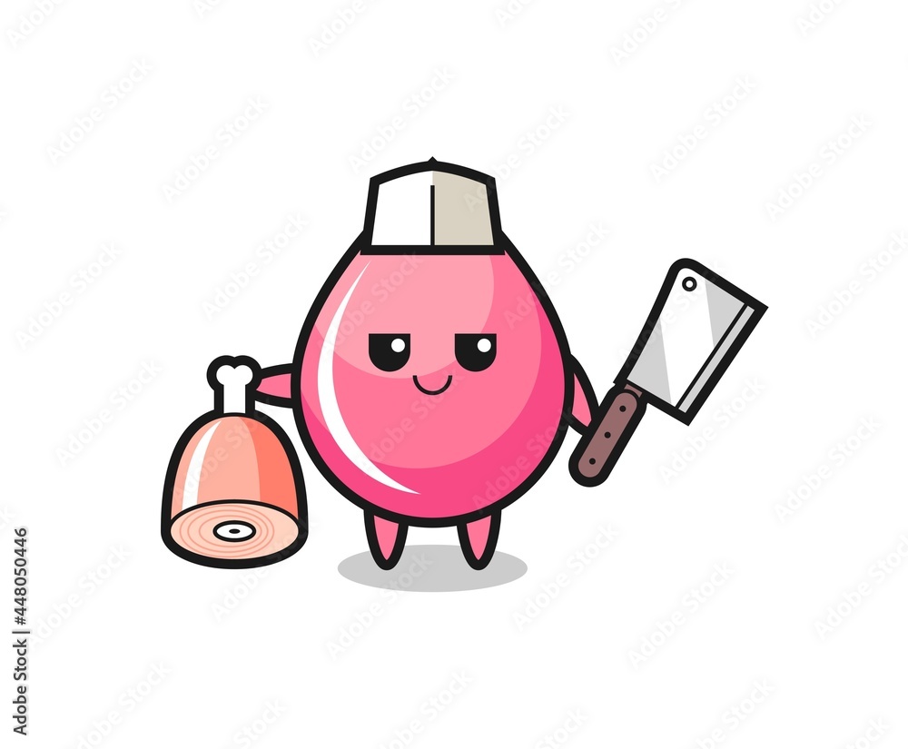 Illustration of strawberry juice drop character as a butcher Illustration of strawberry juice drop character as a butcher