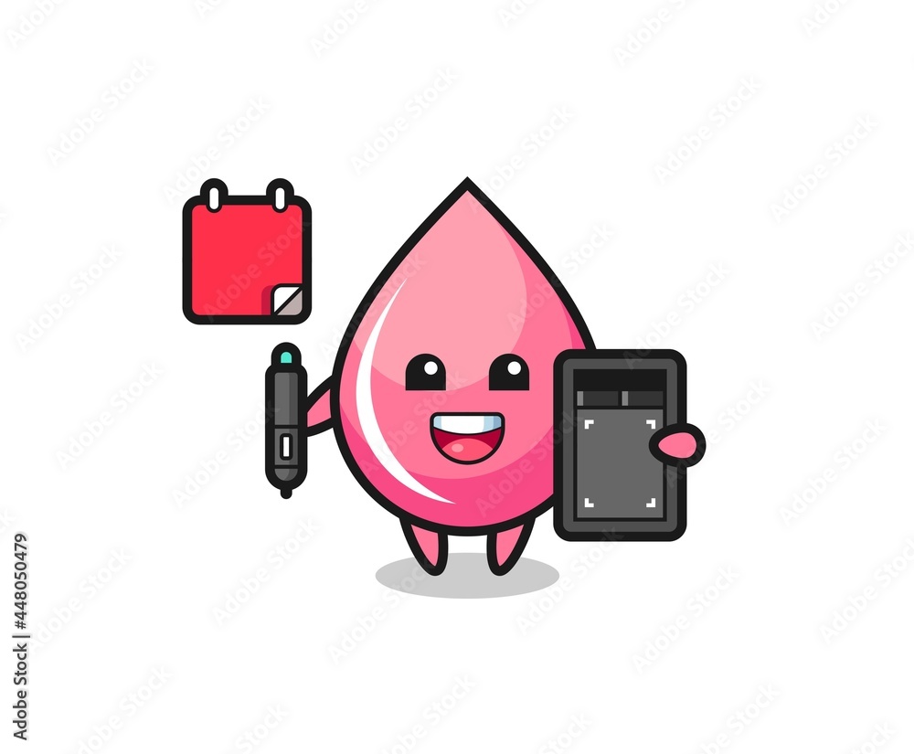 Illustration of strawberry juice drop mascot as a graphic designer Illustration of strawberry juice drop mascot as a graphic designer