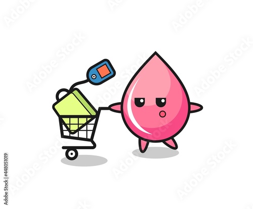 strawberry juice drop illustration cartoon with a shopping cart