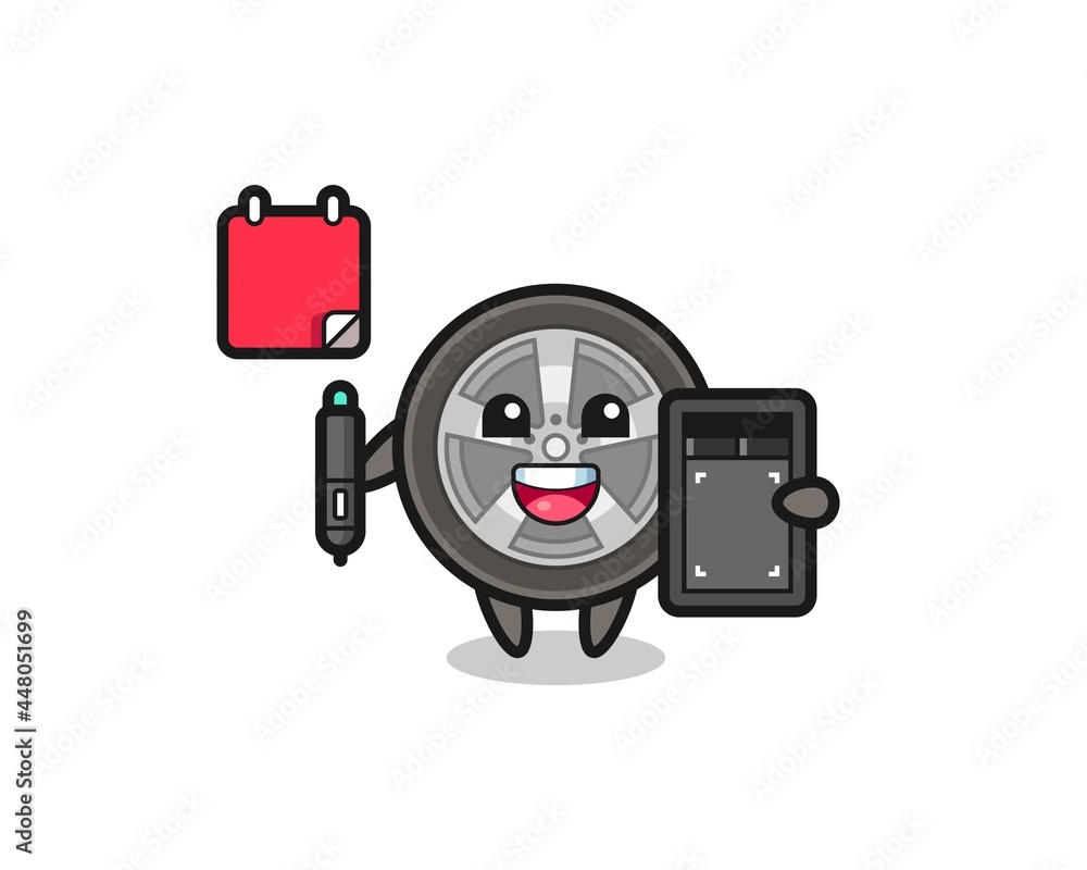Illustration of car wheel mascot as a graphic designer Illustration of car wheel mascot as a graphic designer