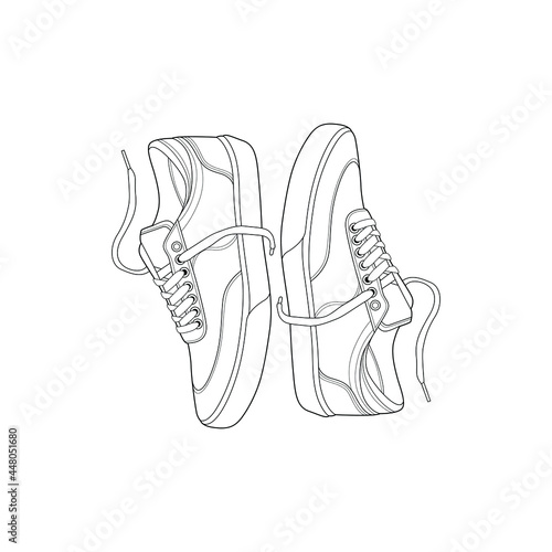 Hand drawn sketch of  shoes, sneakers for summer. Vector stock illustration. Sport wear for men and women