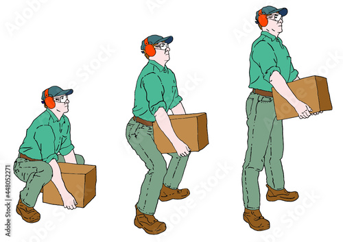 Person carrying boxes, ergonomic lifting technique