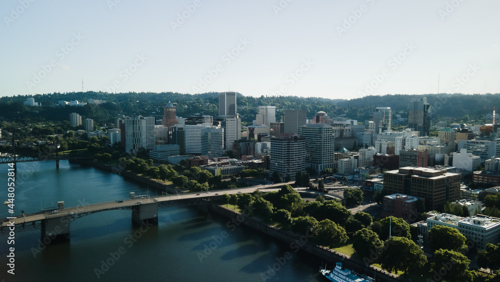 A bird's-eye view of a large city on the river bank. High quality photo A bird's-eye view of a large city on the river bank. High quality photo