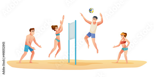 People playing volleyball on the beach illustration