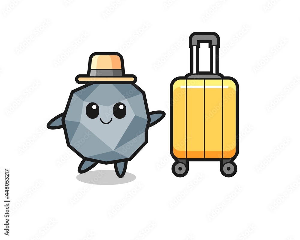stone cartoon illustration with luggage on vacation stone cartoon illustration with luggage on vacation