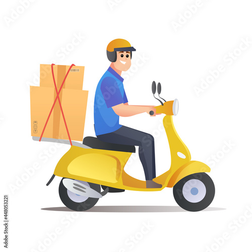 Courier deliver packages by scooter