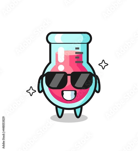 Cartoon mascot of laboratory beaker with cool gesture