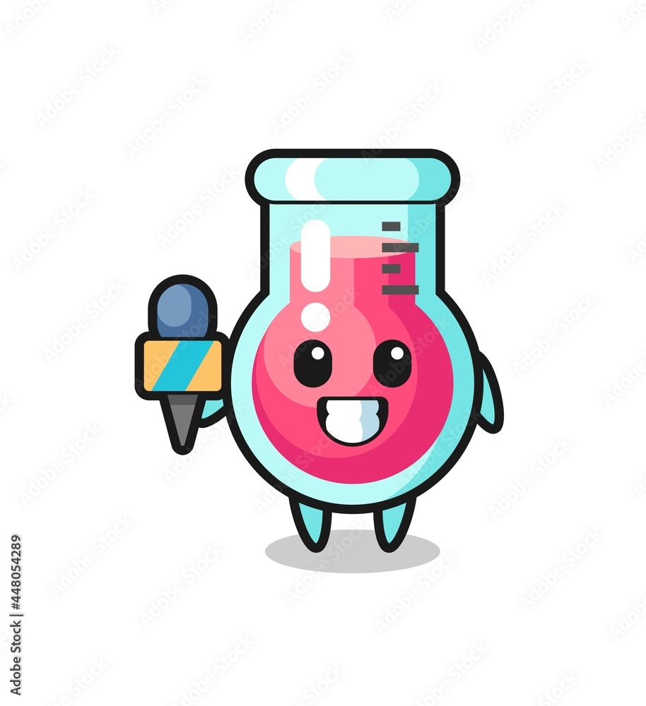 Character mascot of laboratory beaker as a news reporter Character mascot of laboratory beaker as a news reporter