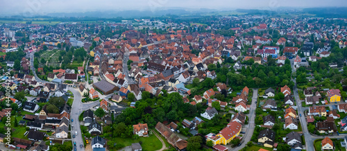 Aerial view of the city Altdorf bei Nürnberg in Germany, Bavaria on a cloudy morning day in Spring