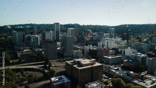 Bird s-eye view of a large city with business centers. High quality photo