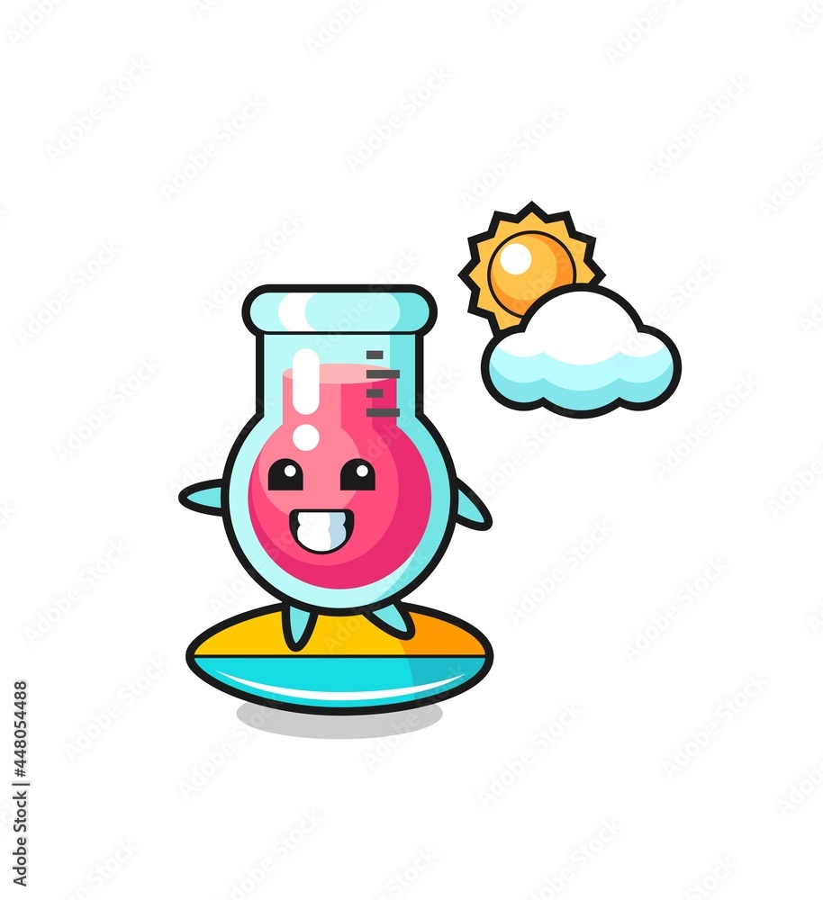 Illustration of laboratory beaker cartoon do surfing on the beach Illustration of laboratory beaker cartoon do surfing on the beach