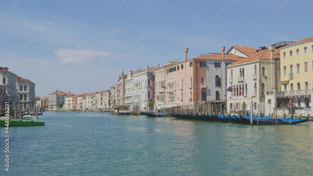 The empty grand canal, immediately after the rialto bridge in the direction of piazzale roma. There is nobody. During the 2021 lockdown for covid-19. The empty grand canal, immediately after the rialto bridge in the direction of piazzale roma. There is nobody. During the 2021 lockdown for covid-19.