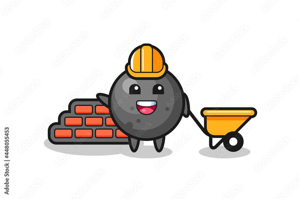 Cartoon character of cannon ball as a builder Cartoon character of cannon ball as a builder