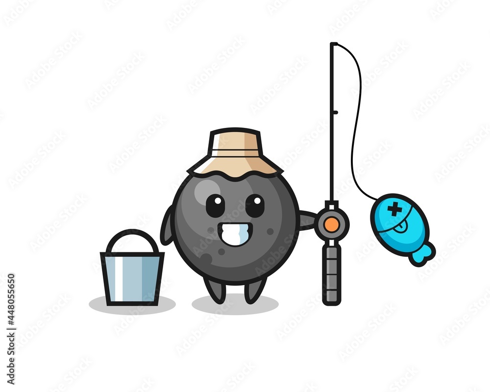 Mascot character of cannon ball as a fisherman Mascot character of cannon ball as a fisherman