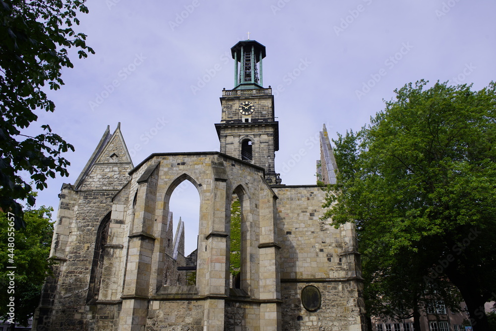 Fototapeta premium The St. Aegidienkirche in Hannover from the 14th century. The Aegidienkirche was not rebuilt and its ruins were kept as a WWII memorial. 
